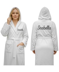 Personalised Hooded Front & Back Name Bathrobe – Custom Embroidered Text Design Robe – 100% Terry Egyptian Cotton Unisex Dressing Gown